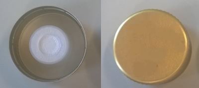 Desiccant cap alu ø 28 gold, with TE + container PE with white brown silica gel 1,250 gr